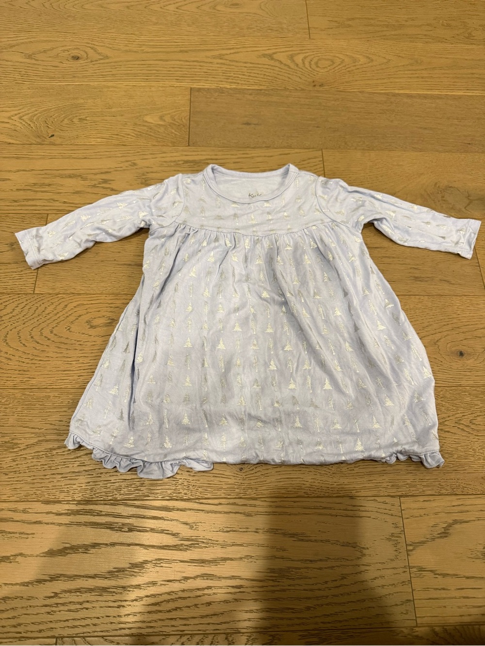 Kickee Pants Toddler Girls 12-18M Blue Silver Tree Long Sleeve Ruffle Dress
